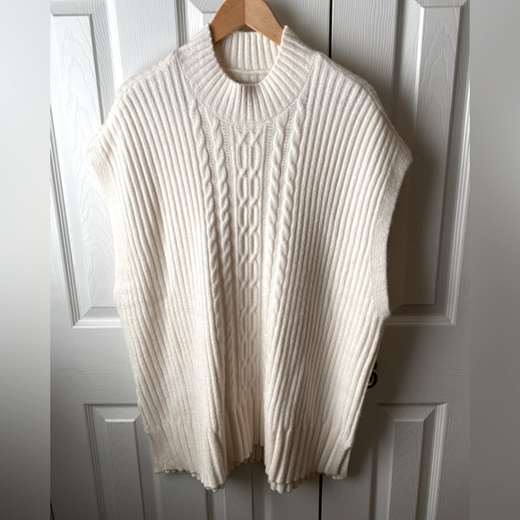 LOFT Sweaters - 🆕 LOFT Ivory Cable Knit Cap Sleeve Mock Neck Tunic Sweater SZ XXL